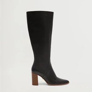 Mango leather black knee high extended wide calf boots 9.5